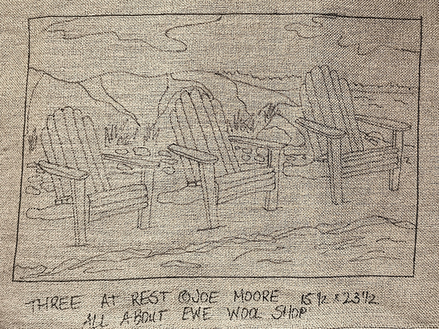 a drawing of two beach chairs on a beach