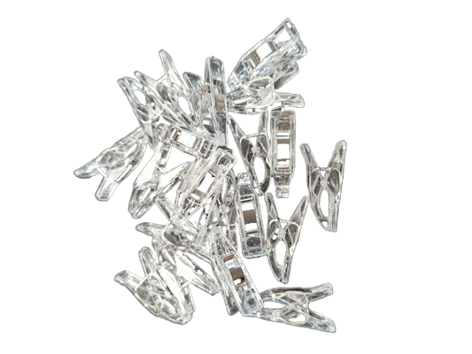 Binding Clips 20ct - Clear Plastic - All About Ewe Wool Shop