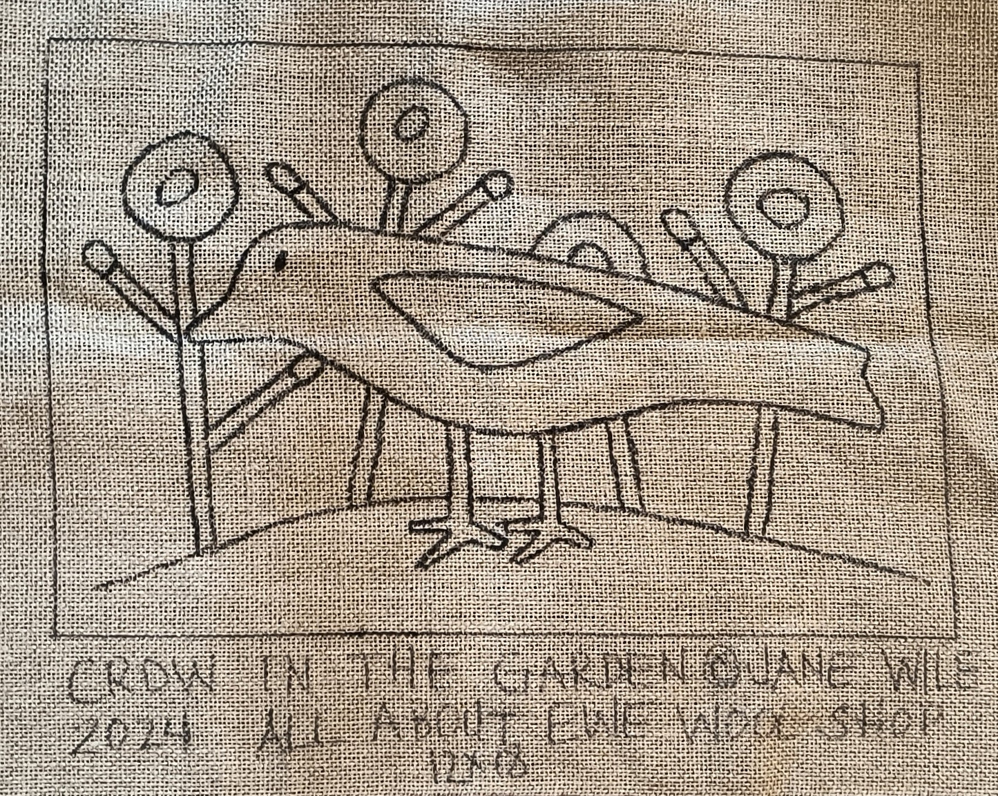 Crow In The Garden Pattern on Linen