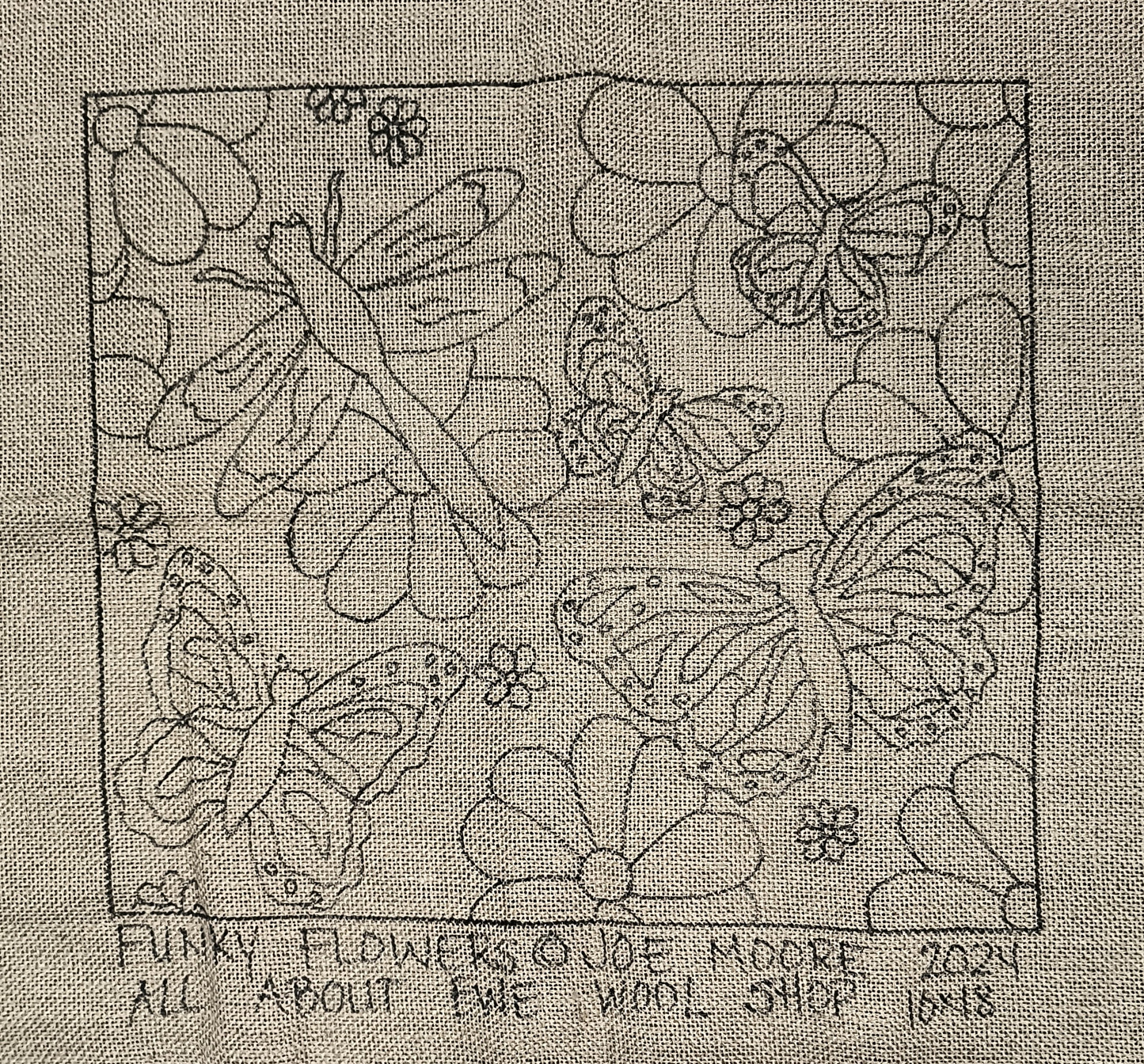 Funky Flowers Pattern on Linen