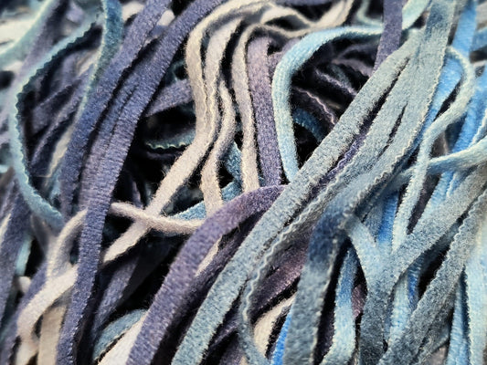 Long Pre-Cut Mixed Blue 2oz Bundle Hand Dyed Wool Strips - All About Ewe Wool Shop