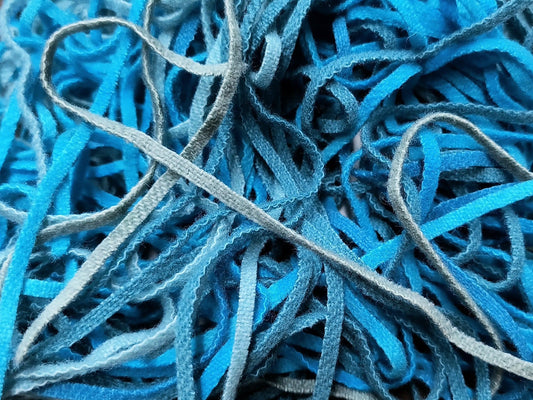 Long Pre-Cut Mixed Turquoise 2oz Bundle Hand Dyed Wool Strips - All About Ewe Wool Shop