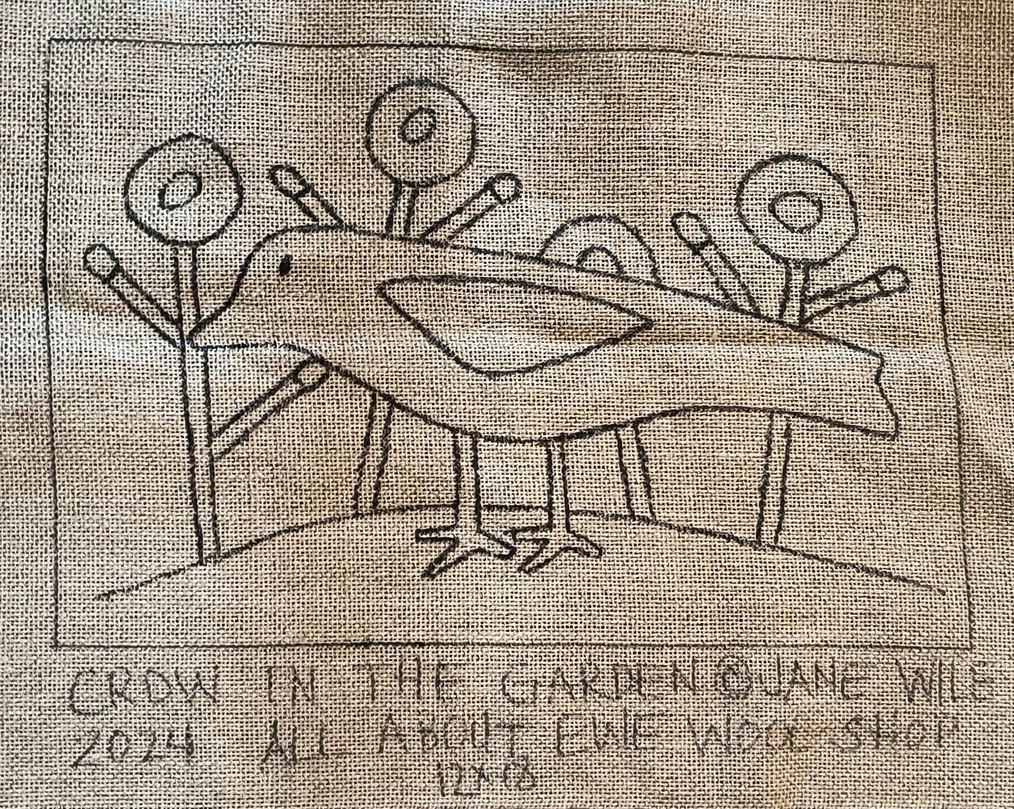 Crow In The Garden Pattern on Monks Cloth