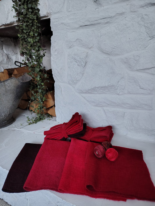 Bright Red Hand Dyed Wool Fat Sixteenth Bundle