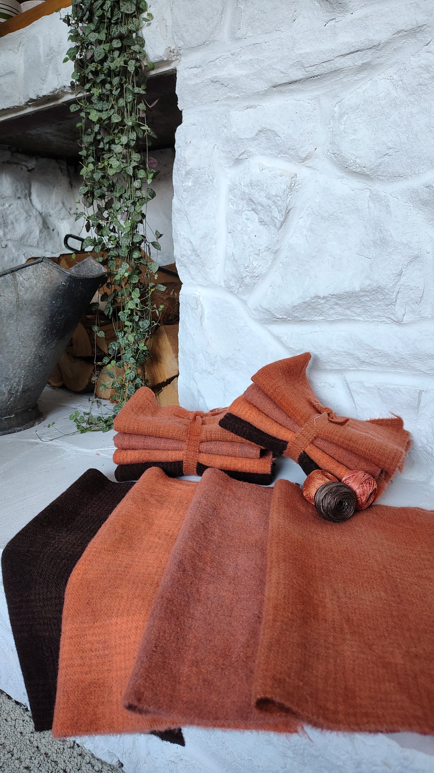 Bright Orange Hand Dyed Wool Fat Eighth Bundle