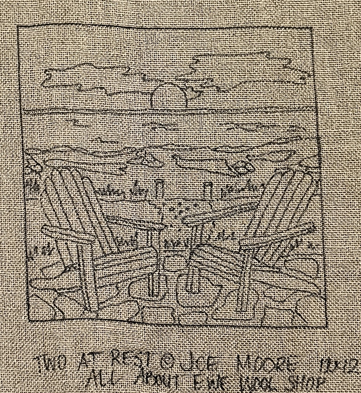 a drawing of two chairs on a beach
