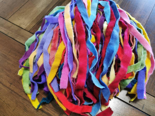1/2" Ripped Hand Dyed Wool Strips - All About Ewe Wool Shop