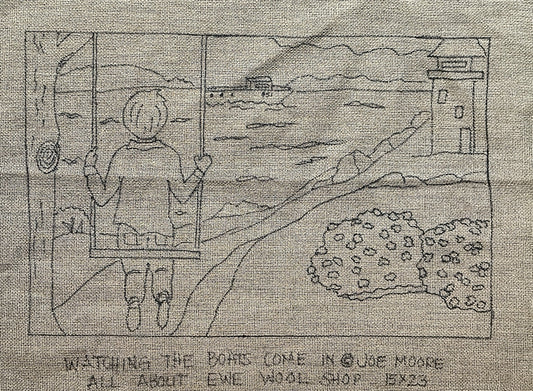 a drawing of a person standing in front of a window