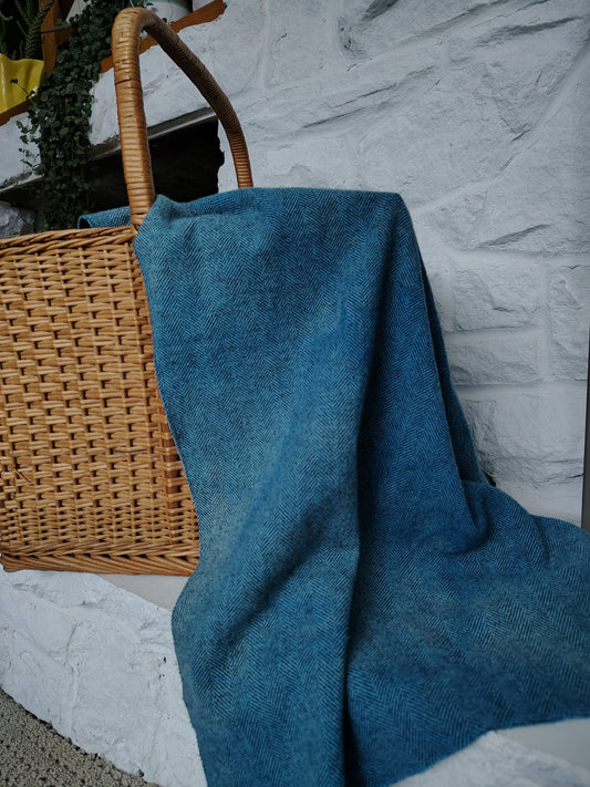 Blue Hand Dyed Herringbone Wool (Wholesale)