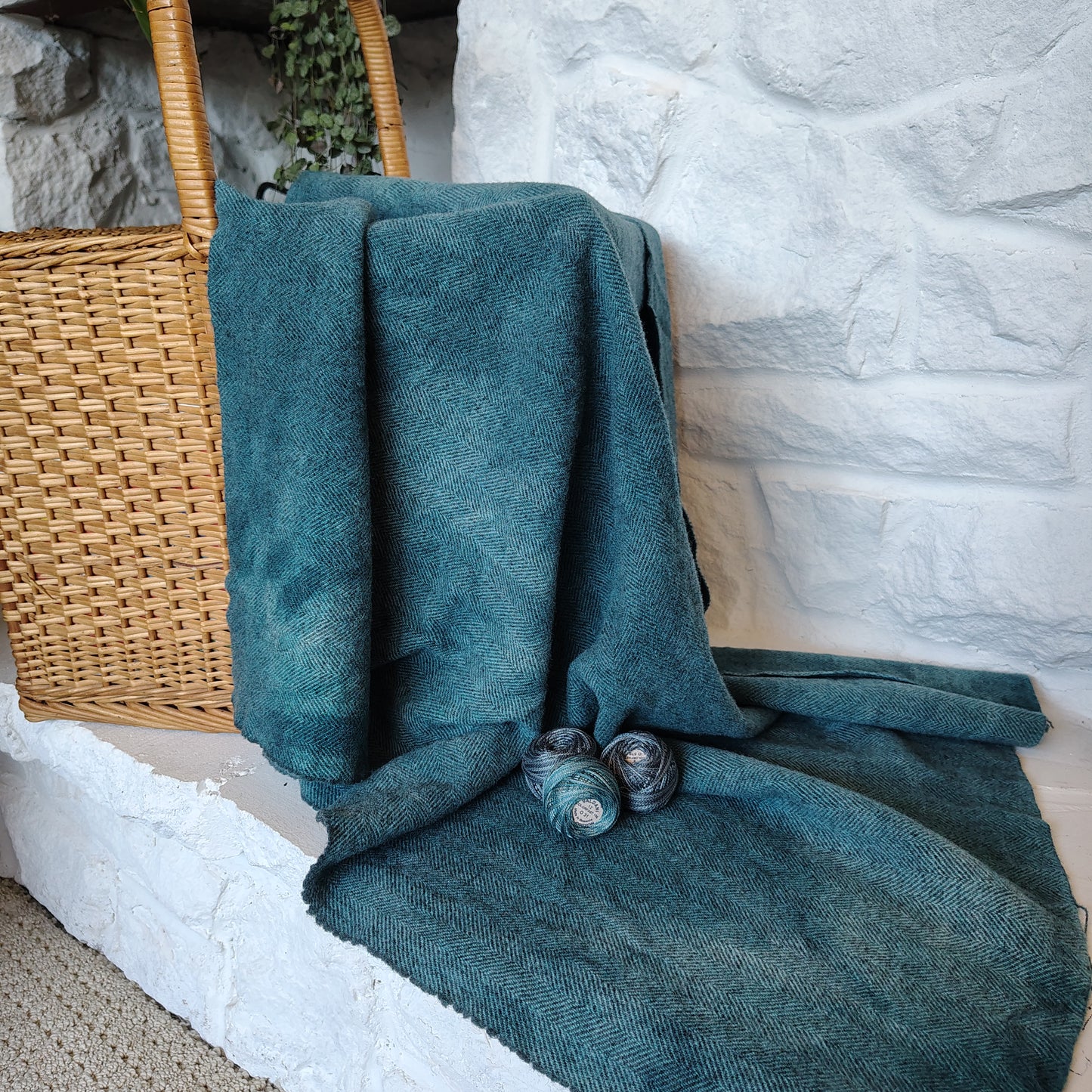 Teal Hand Dyed Herringbone Wool (Wholesale)