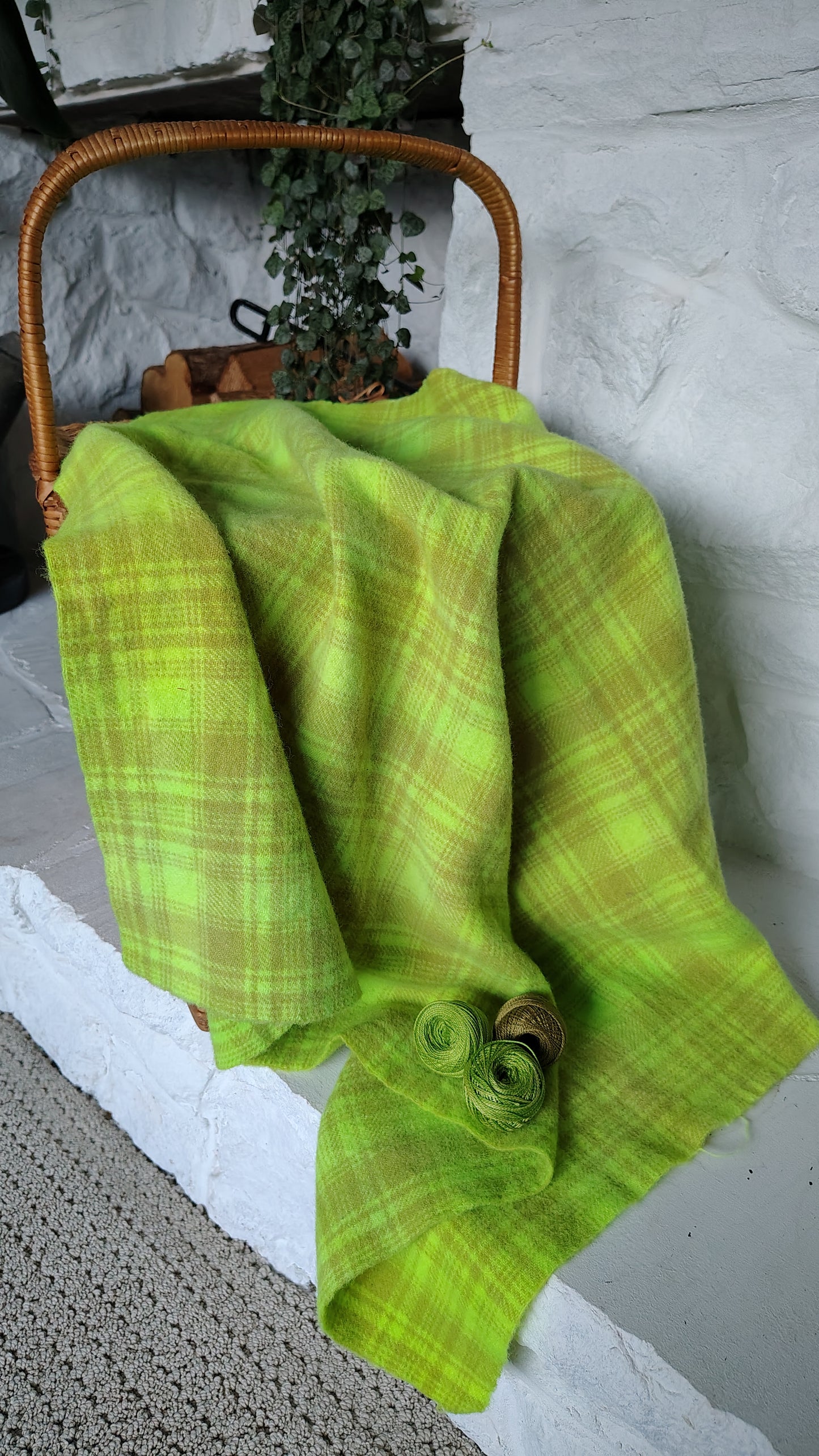 Electric Lime Hand Dyed Plaid Wool