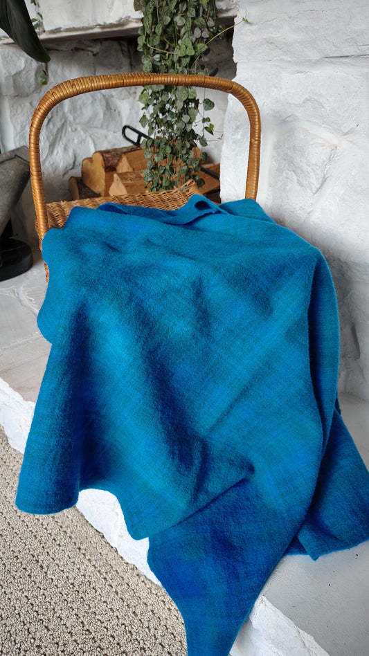 Brilliant Blue Hand Dyed Plaid Wool