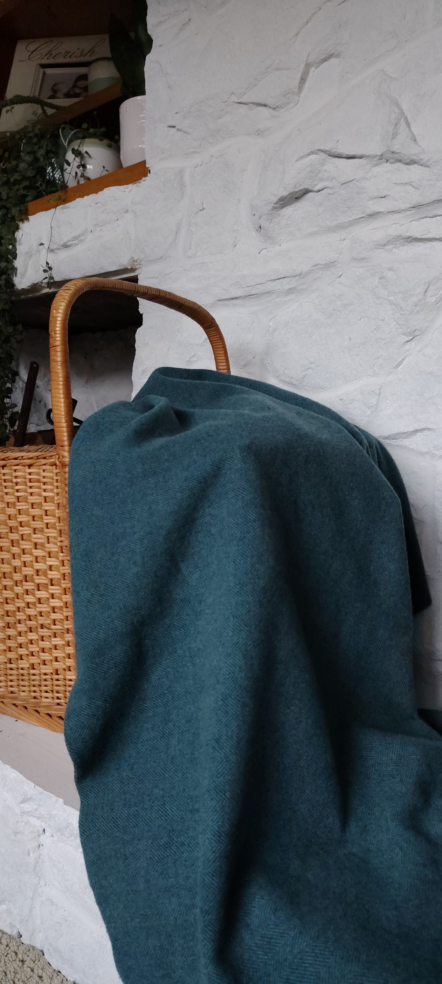 Teal Hand Dyed Herringbone Wool