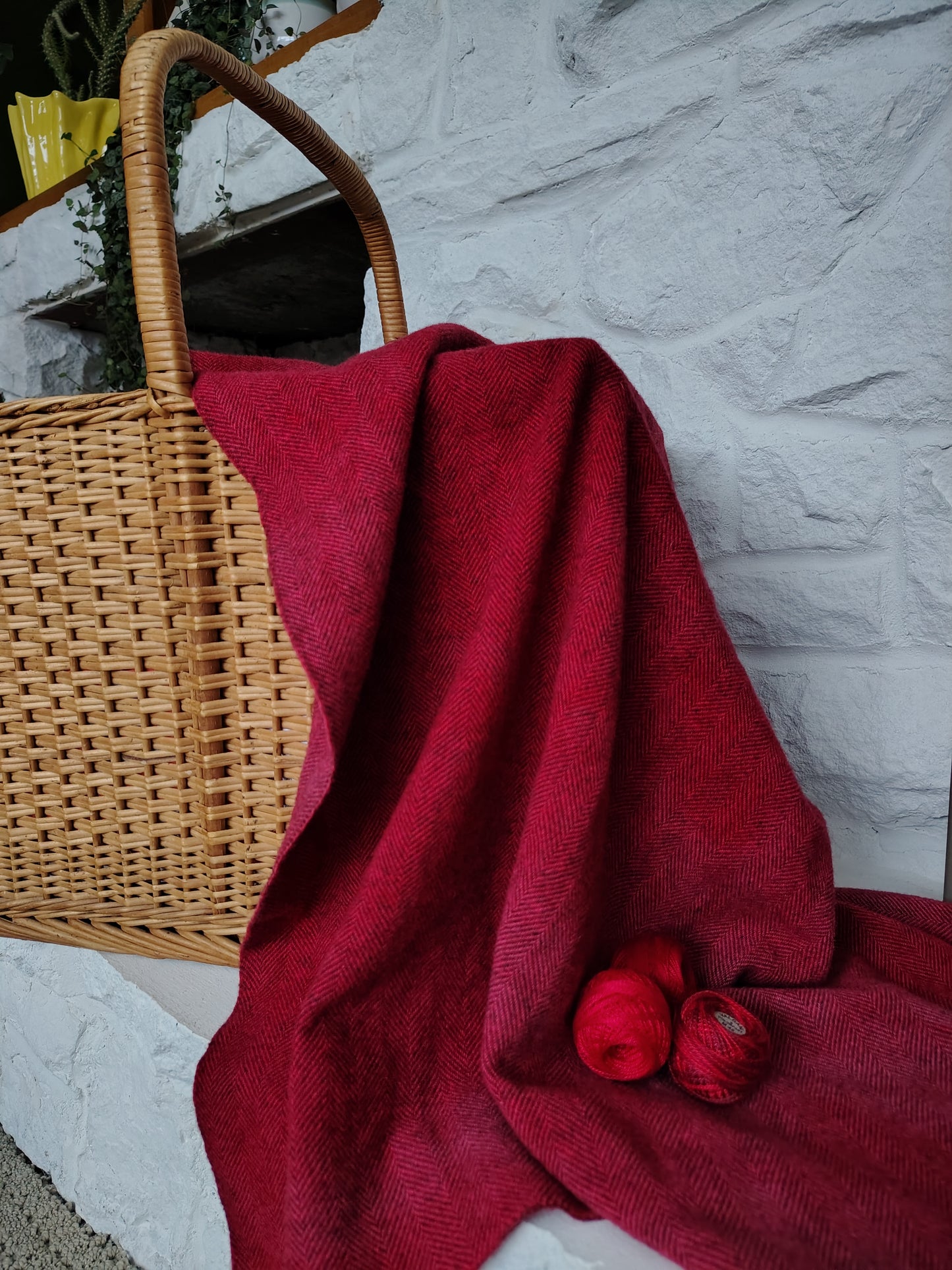 Red Hand Dyed Herringbone Wool