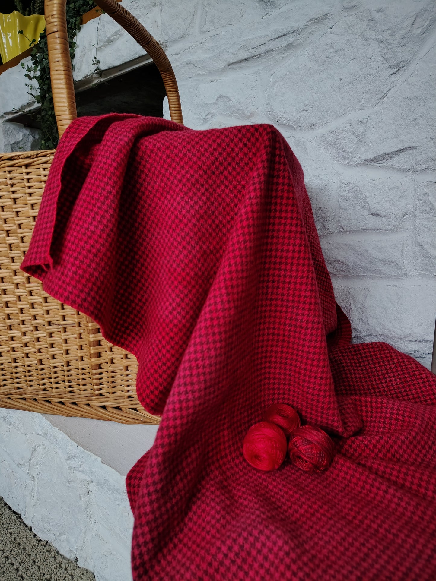 Red Hand Dyed Houndstooth Wool