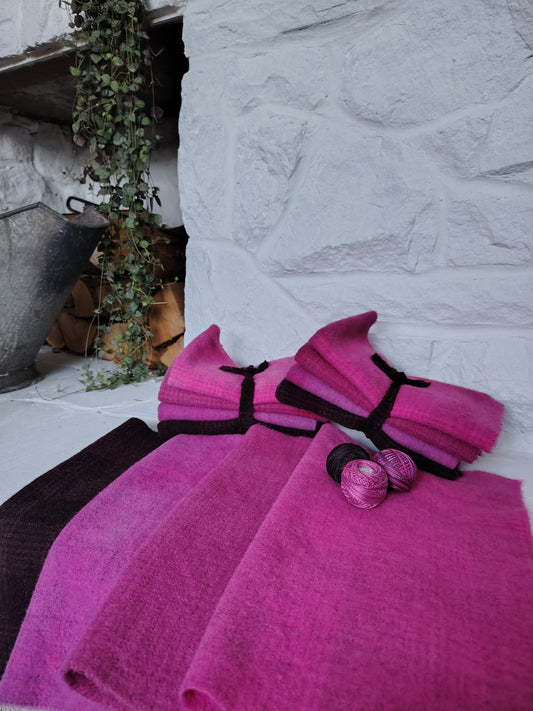 Fuchsia Hand Dyed Wool Fat Eighth Bundle