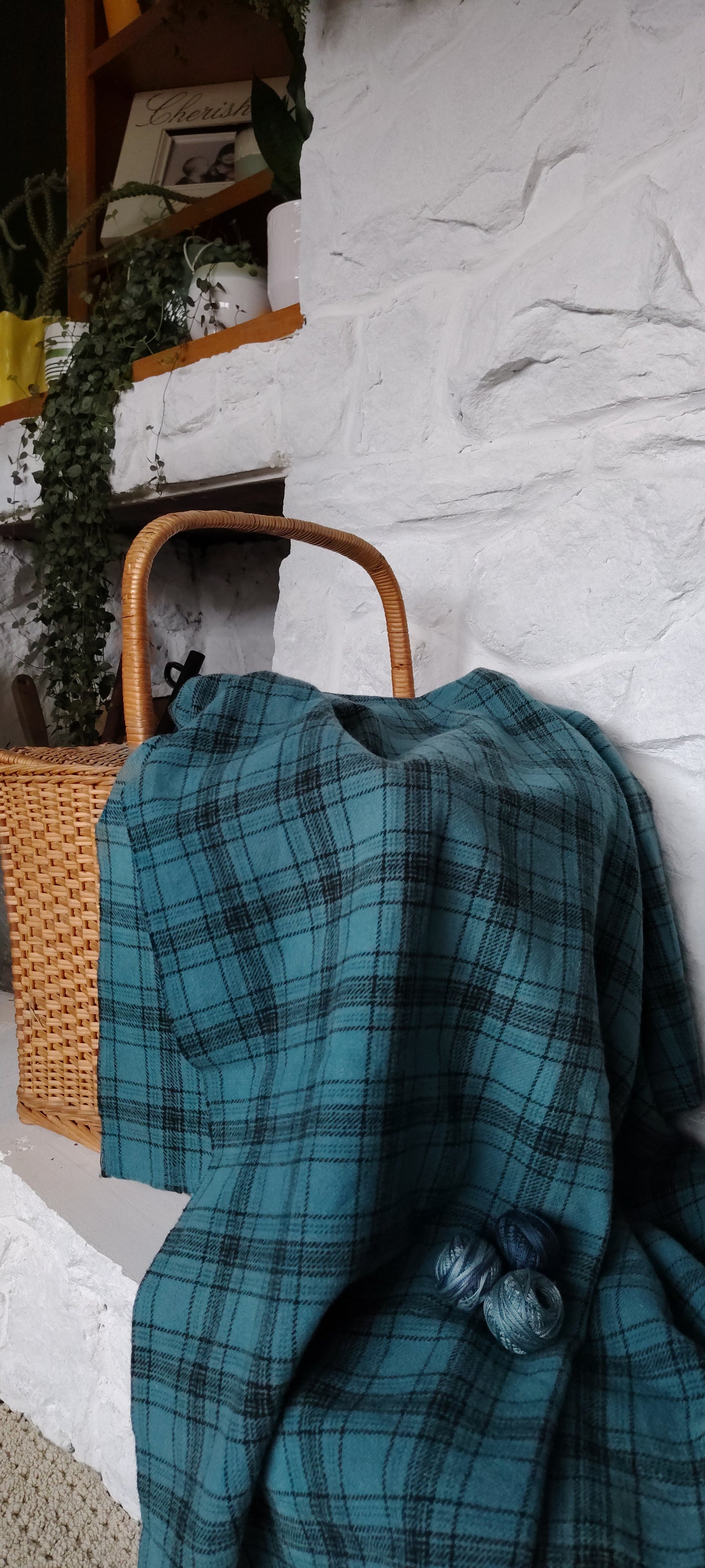 Teal Hand Dyed Glen Plaid Wool