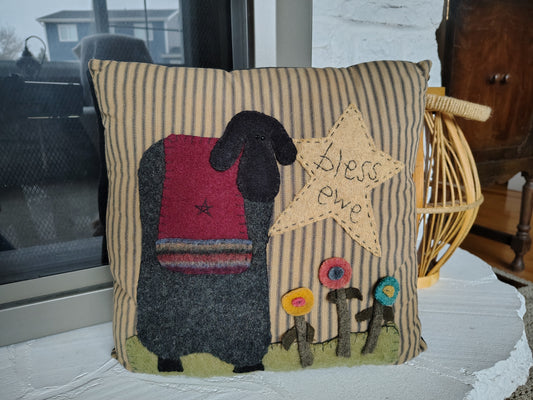 Sheep & Garden Pillow - Completed Piece