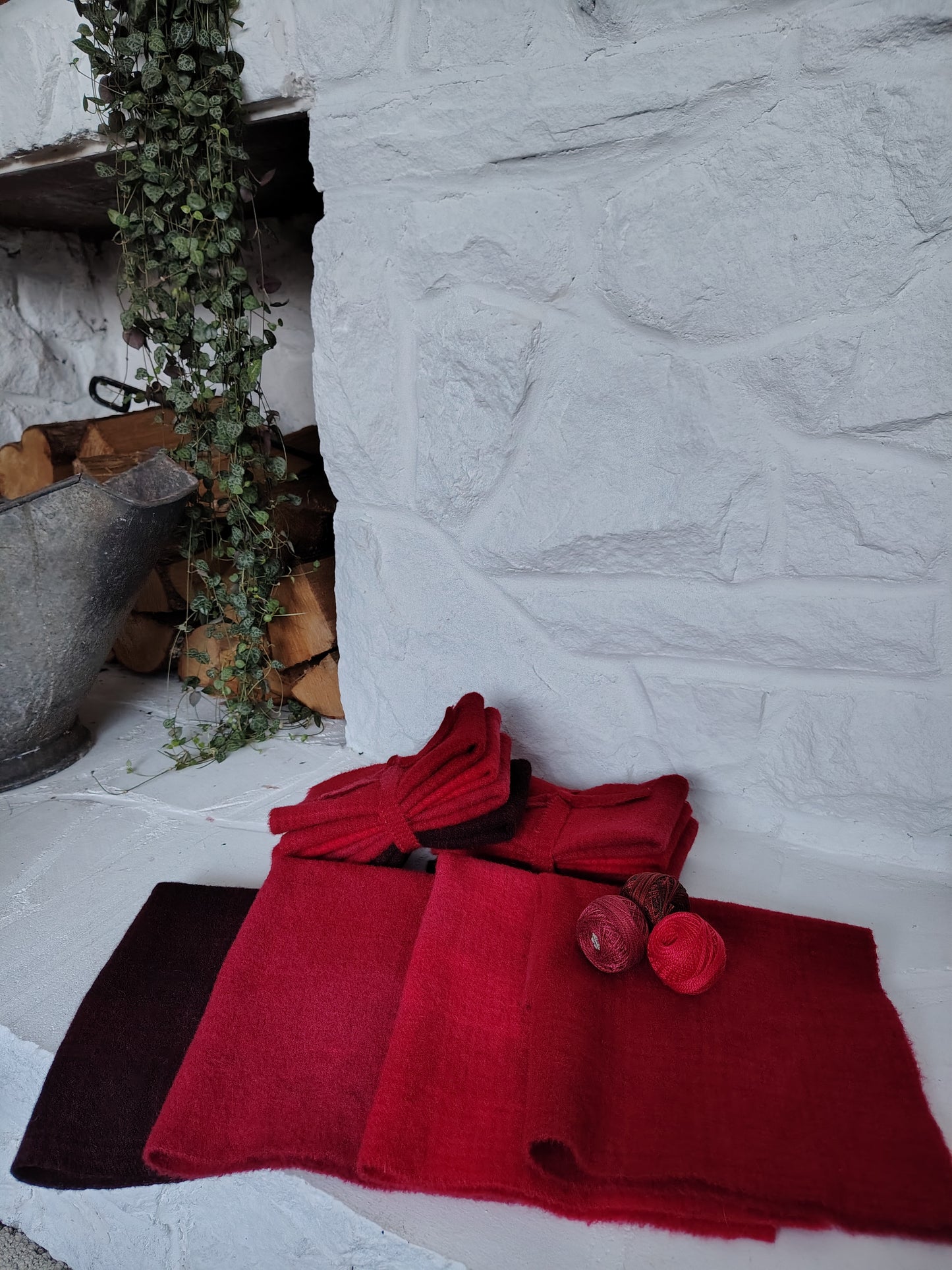 Bright Red Hand Dyed Wool Fat Sixteenth Bundle