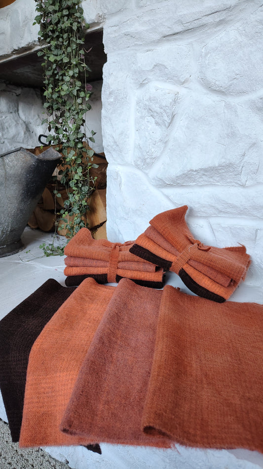 Bright Orange Hand Dyed Wool Fat Eighth Bundle