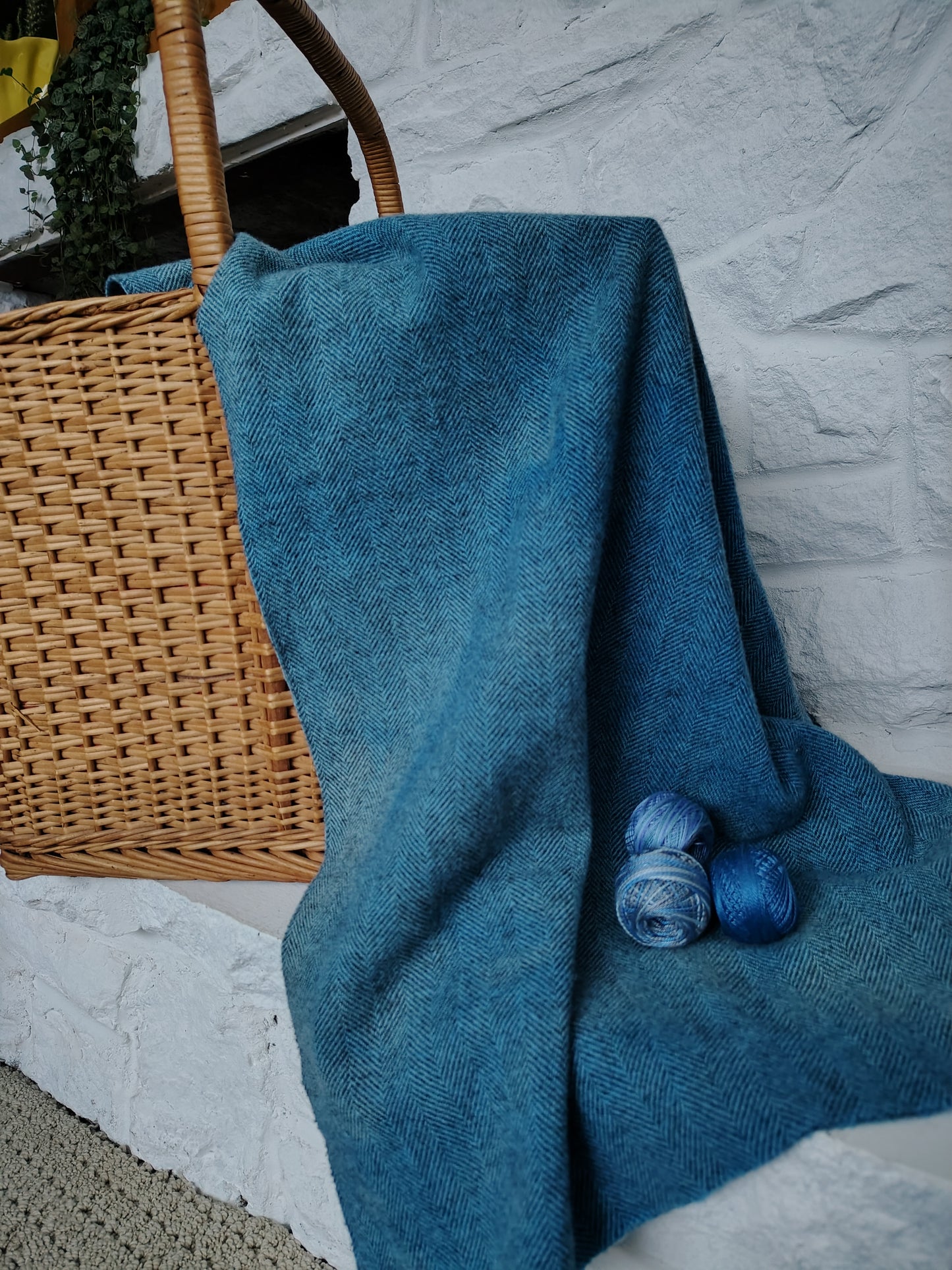 Blue Hand Dyed Herringbone Wool