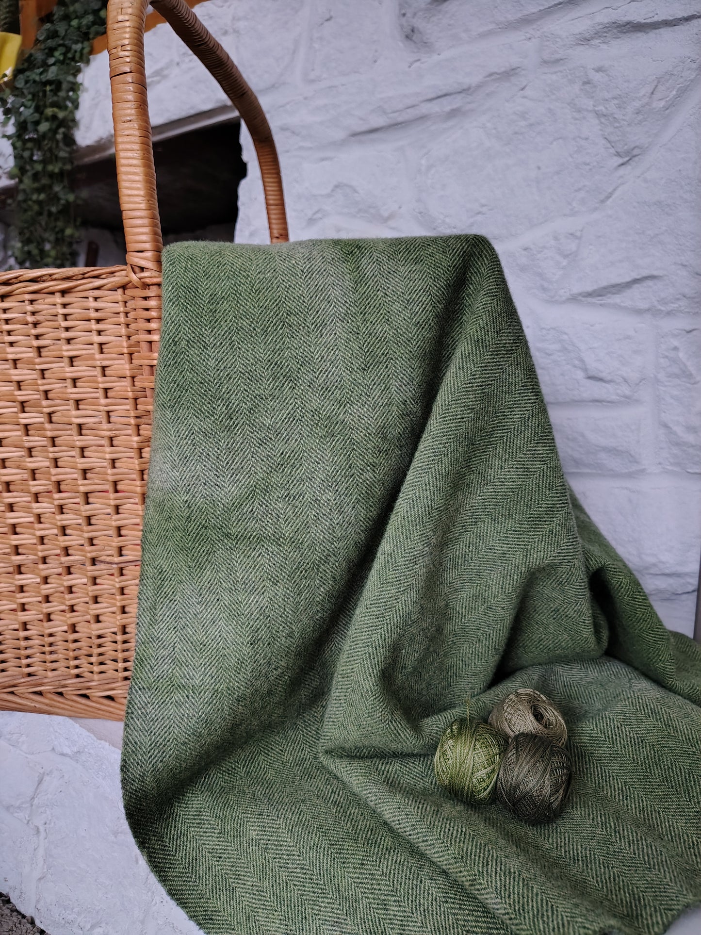 Moss Hand Dyed Herringbone Wool