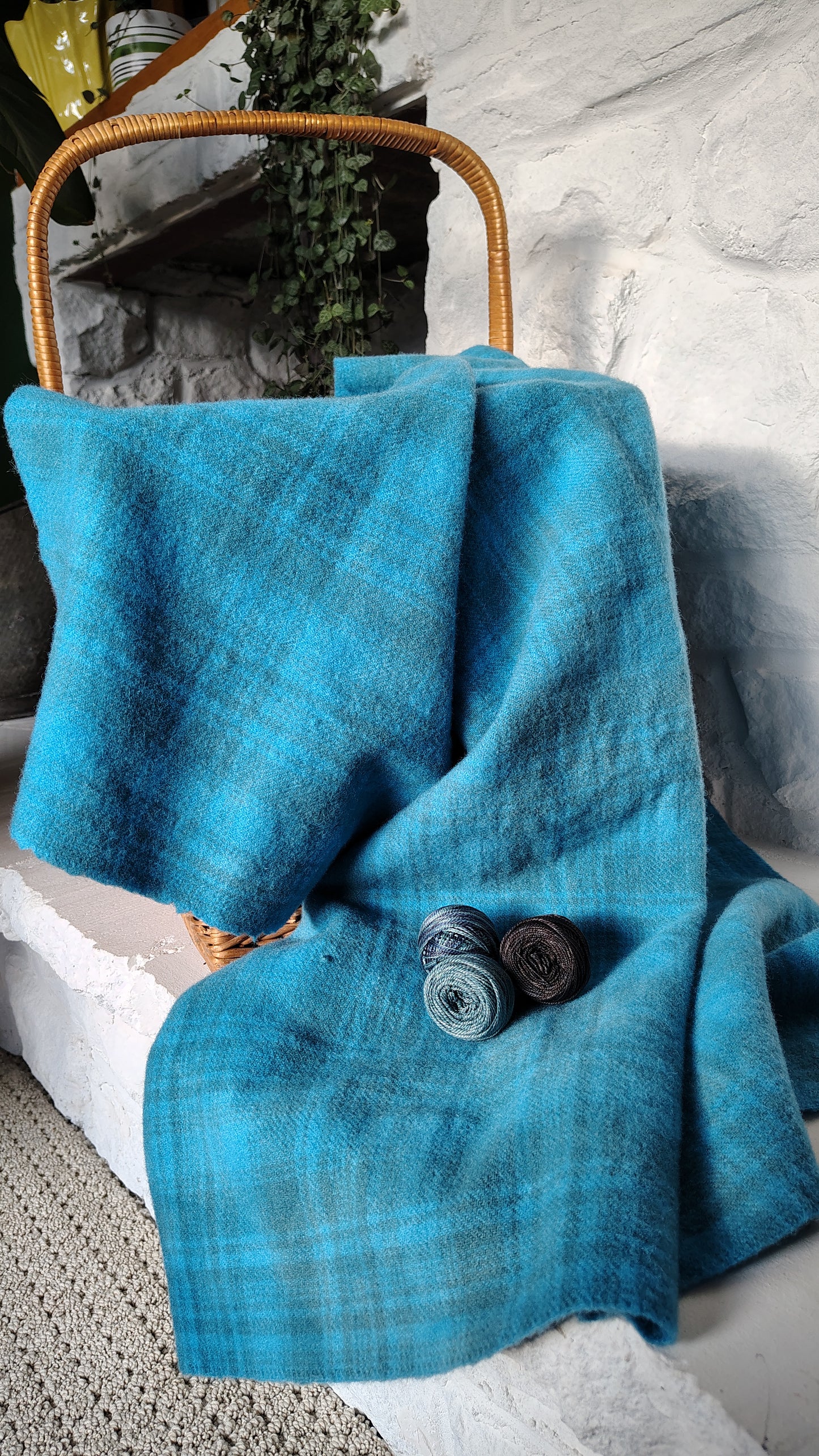 Bright Blue Hand Dyed Plaid Wool