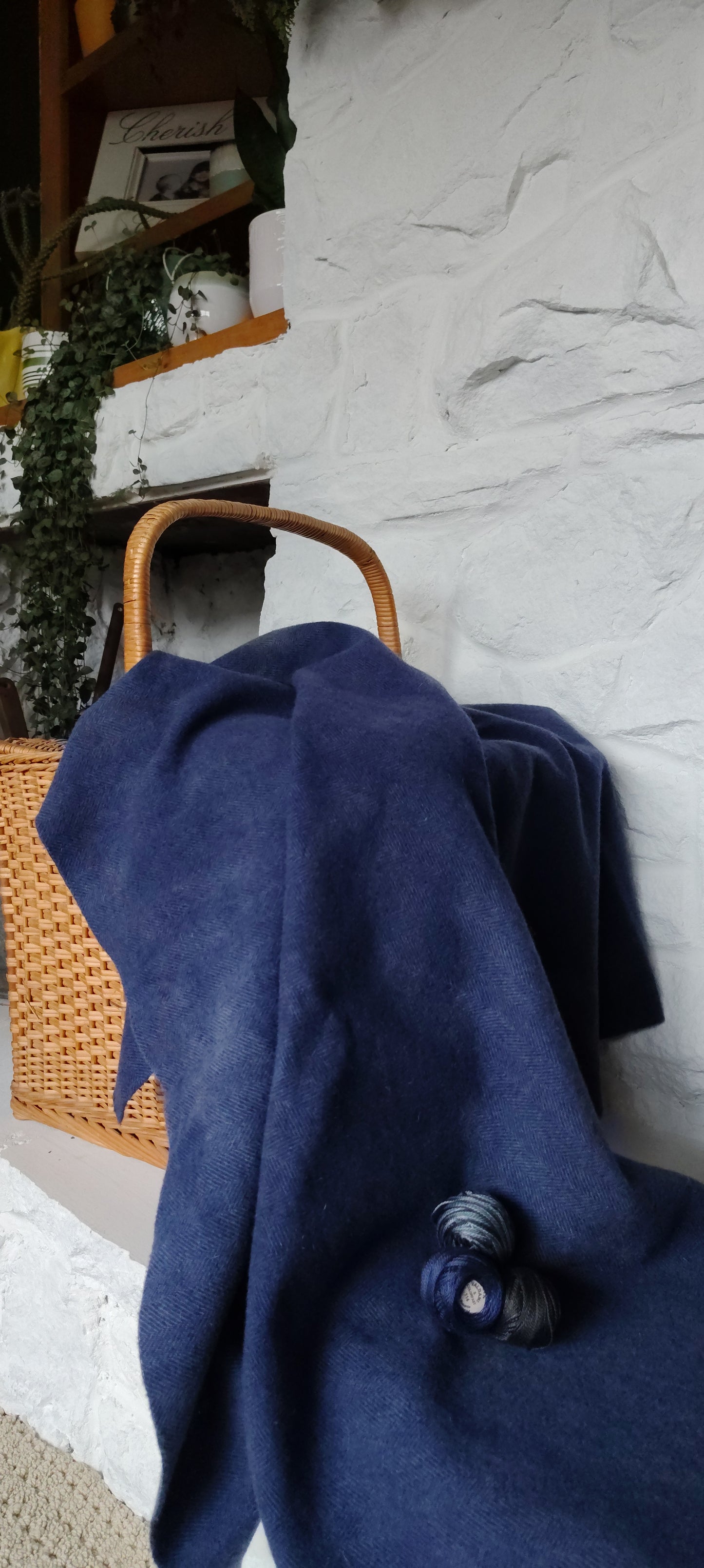 Navy Hand Dyed Herringbone Wool