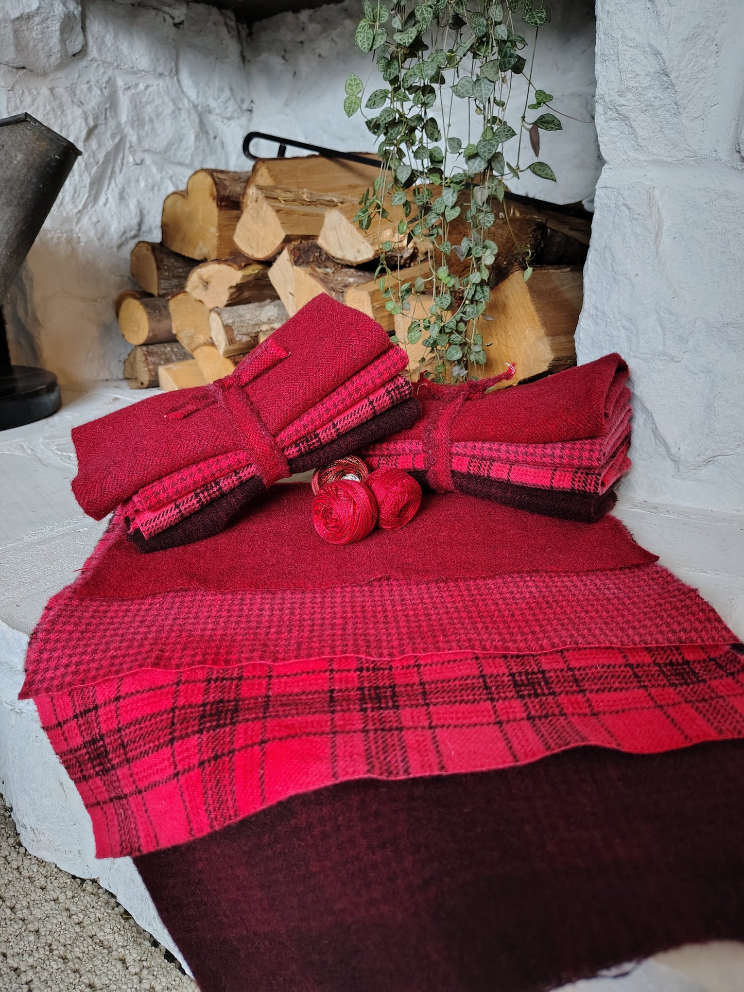 Bright Red Hand Dyed Wool Fat Sixteenth Bundle