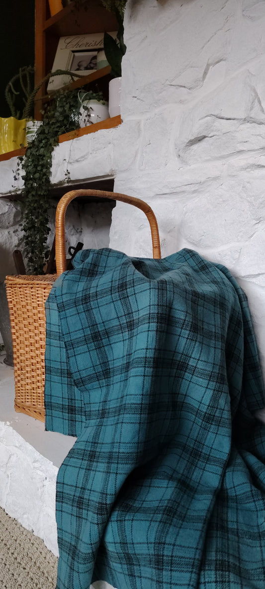 Teal Hand Dyed Glen Plaid Wool