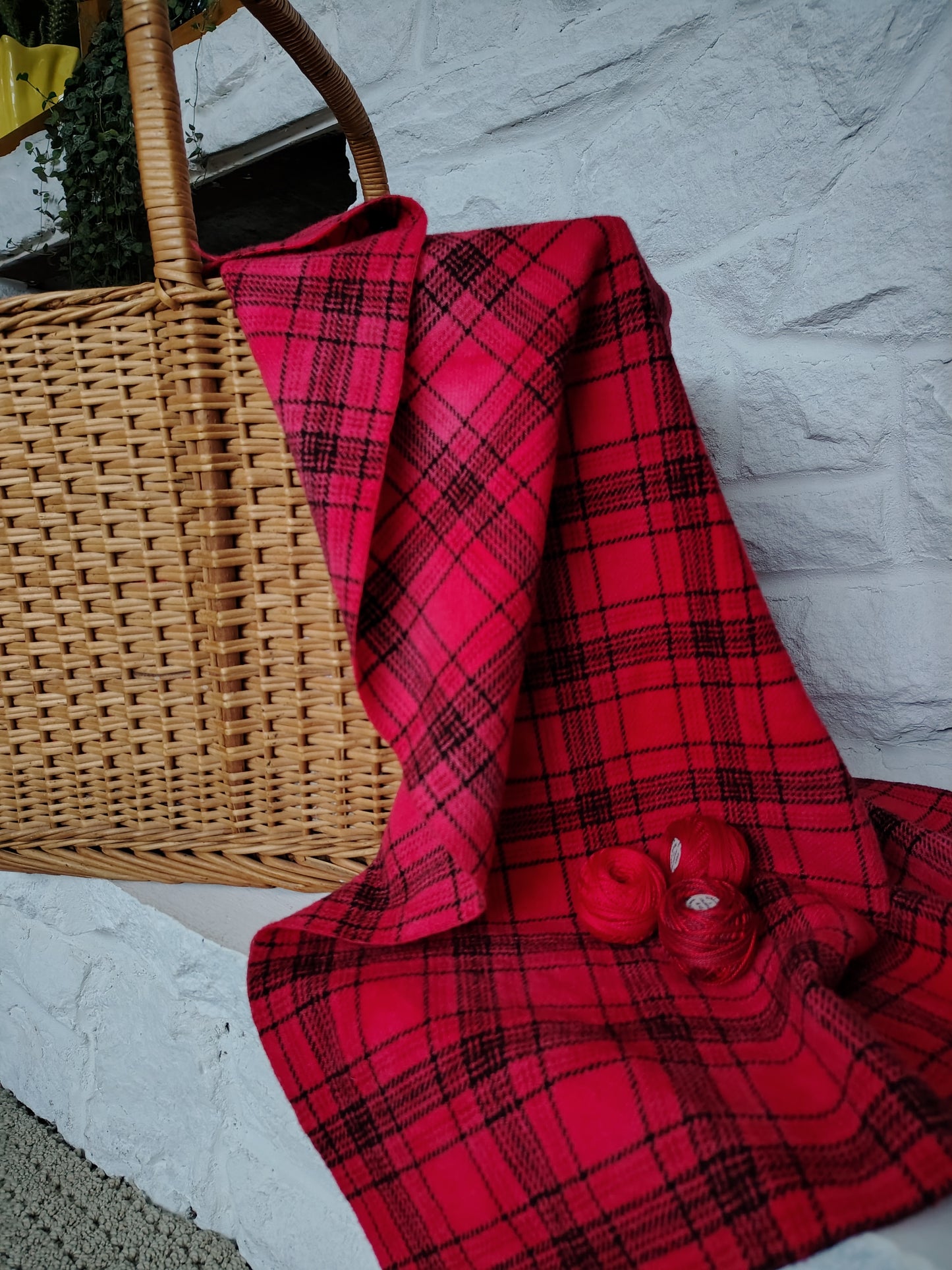 Red Hand Dyed Glen Plaid Wool