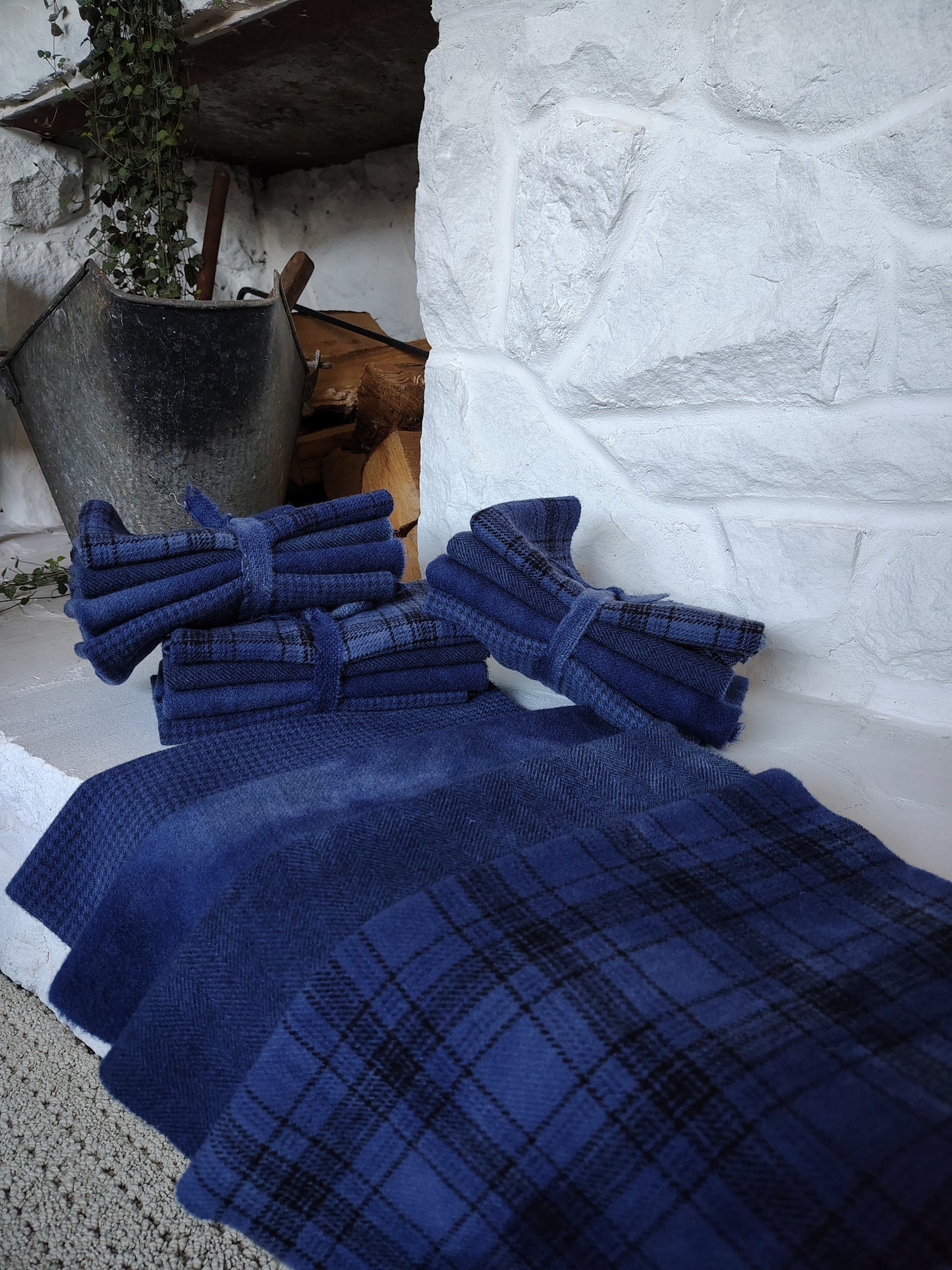 Navy Hand Dyed Wool Fat Eighth Bundle