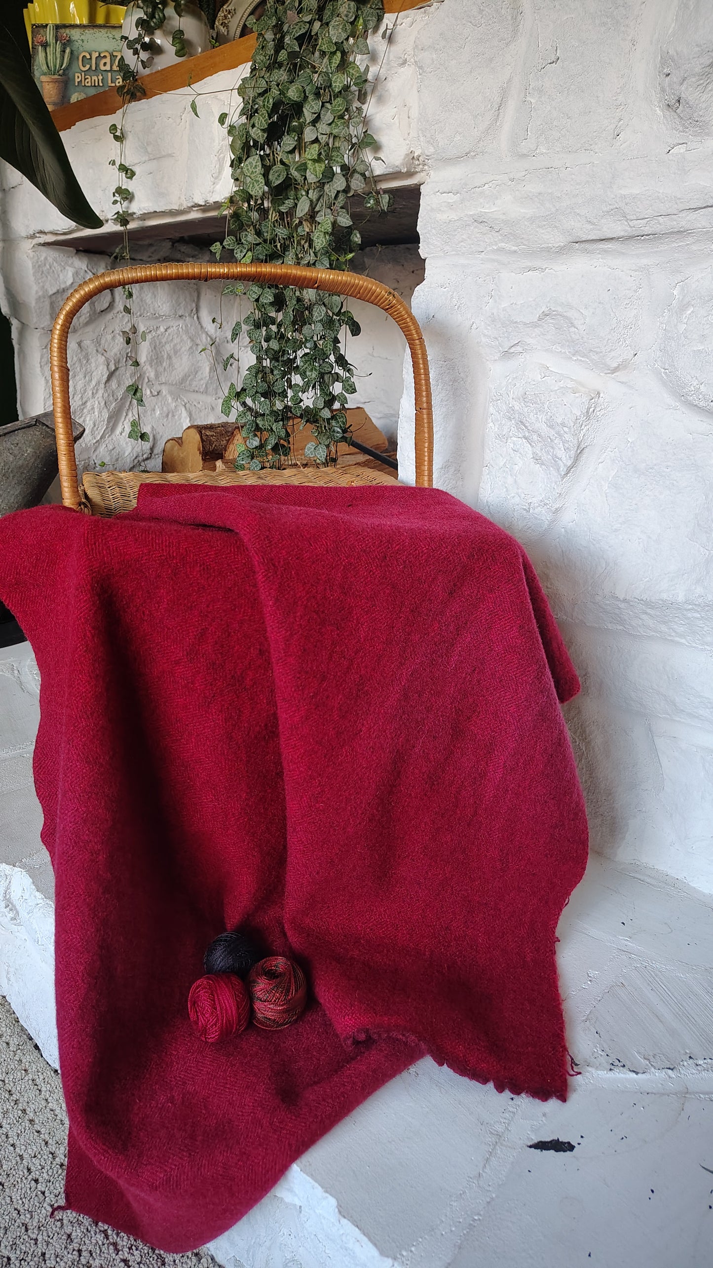 Bright Red Hand Dyed Herringbone Wool (Wholesale)
