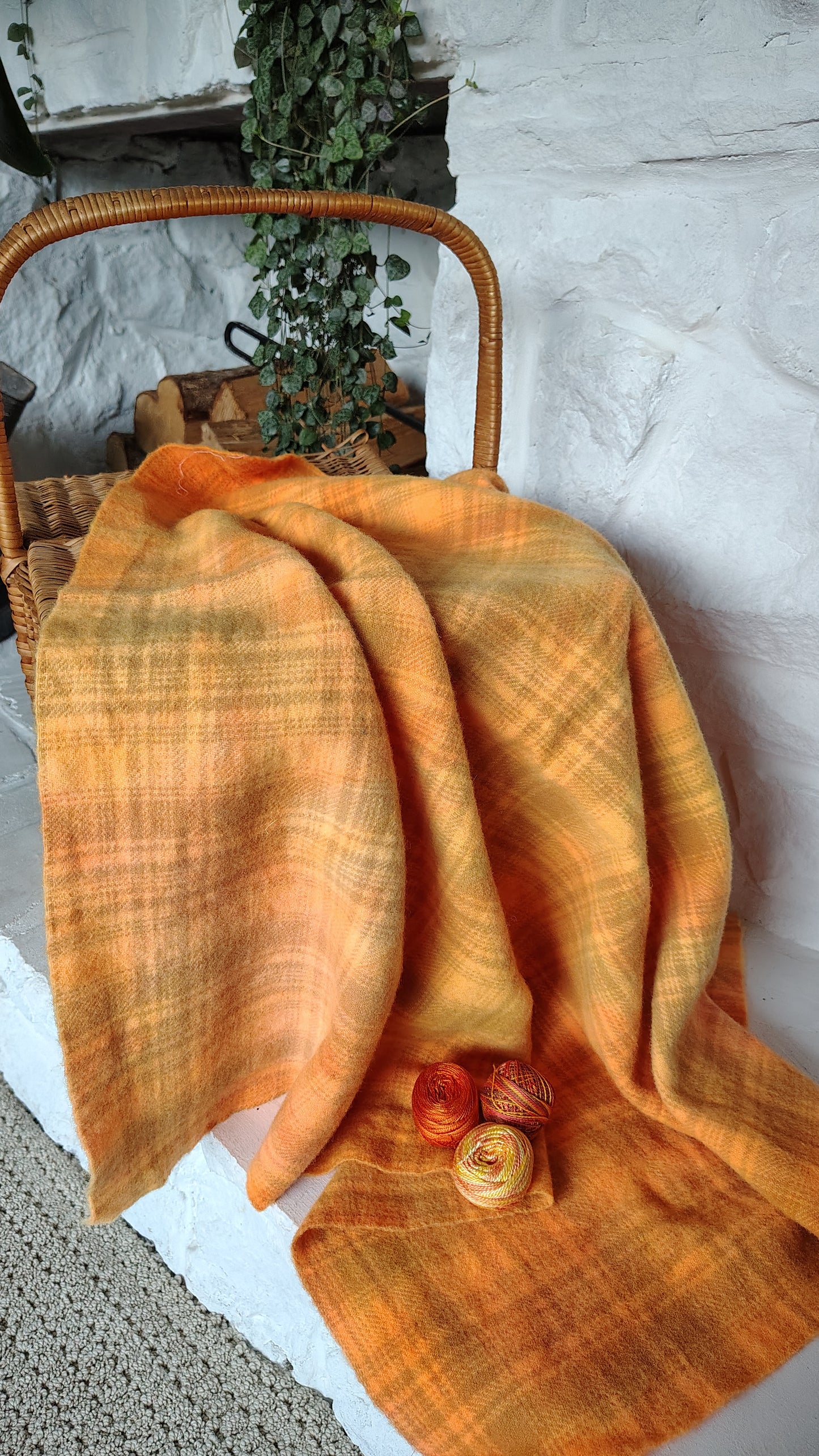 Flaming Orange Hand Dyed Plaid Wool