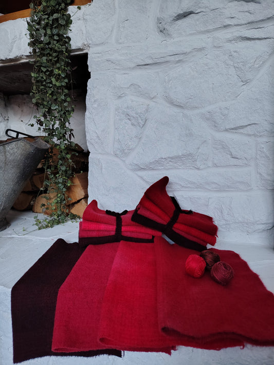Bright Red Hand Dyed Wool Fat Eighth Bundle