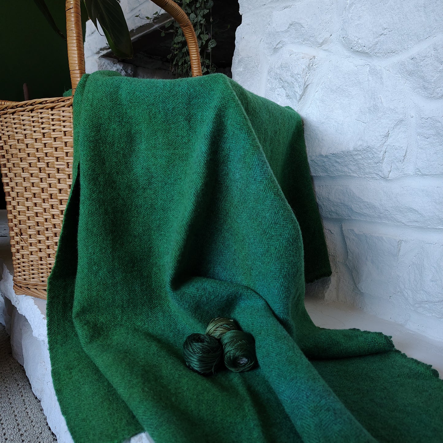 Green Hand Dyed Herringbone Wool