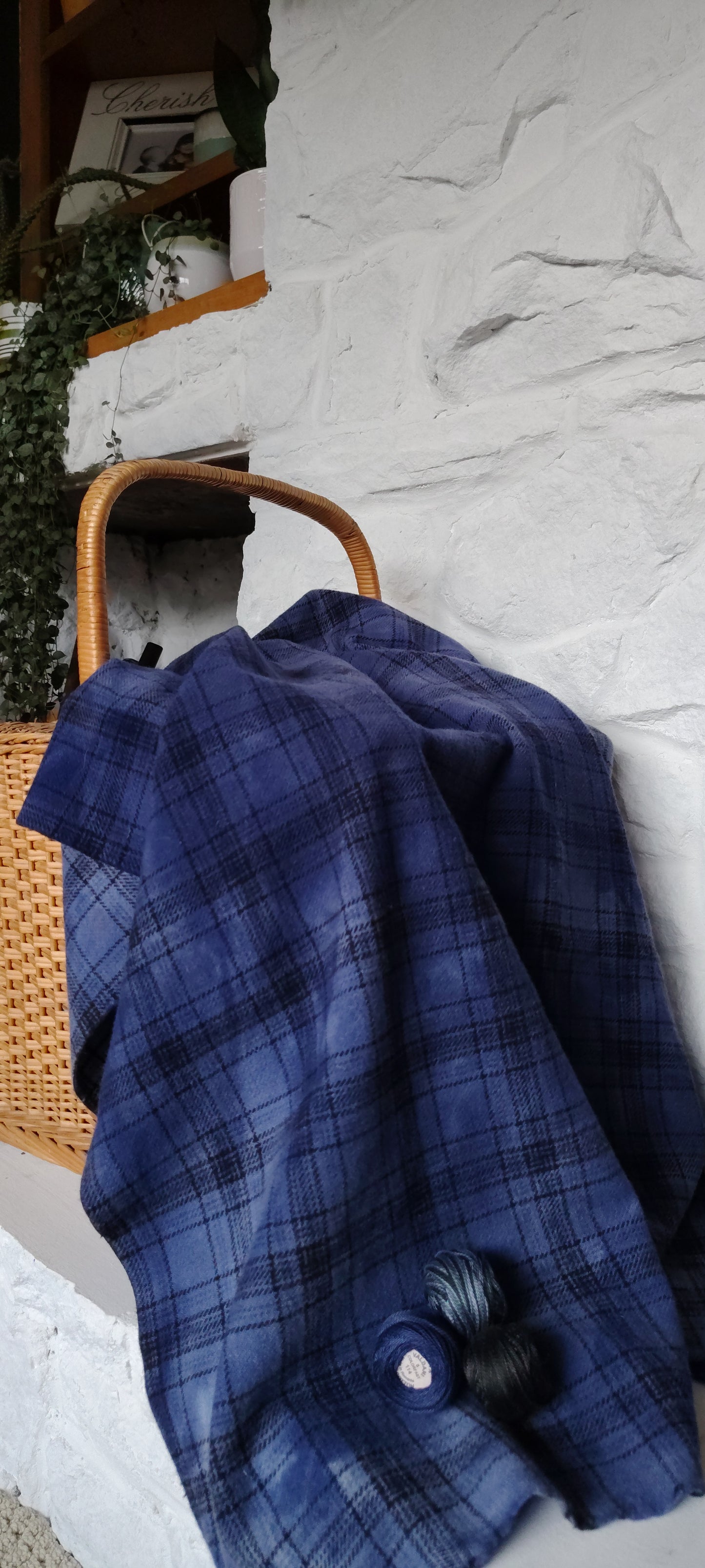 Navy Hand Dyed Glen Plaid Wool