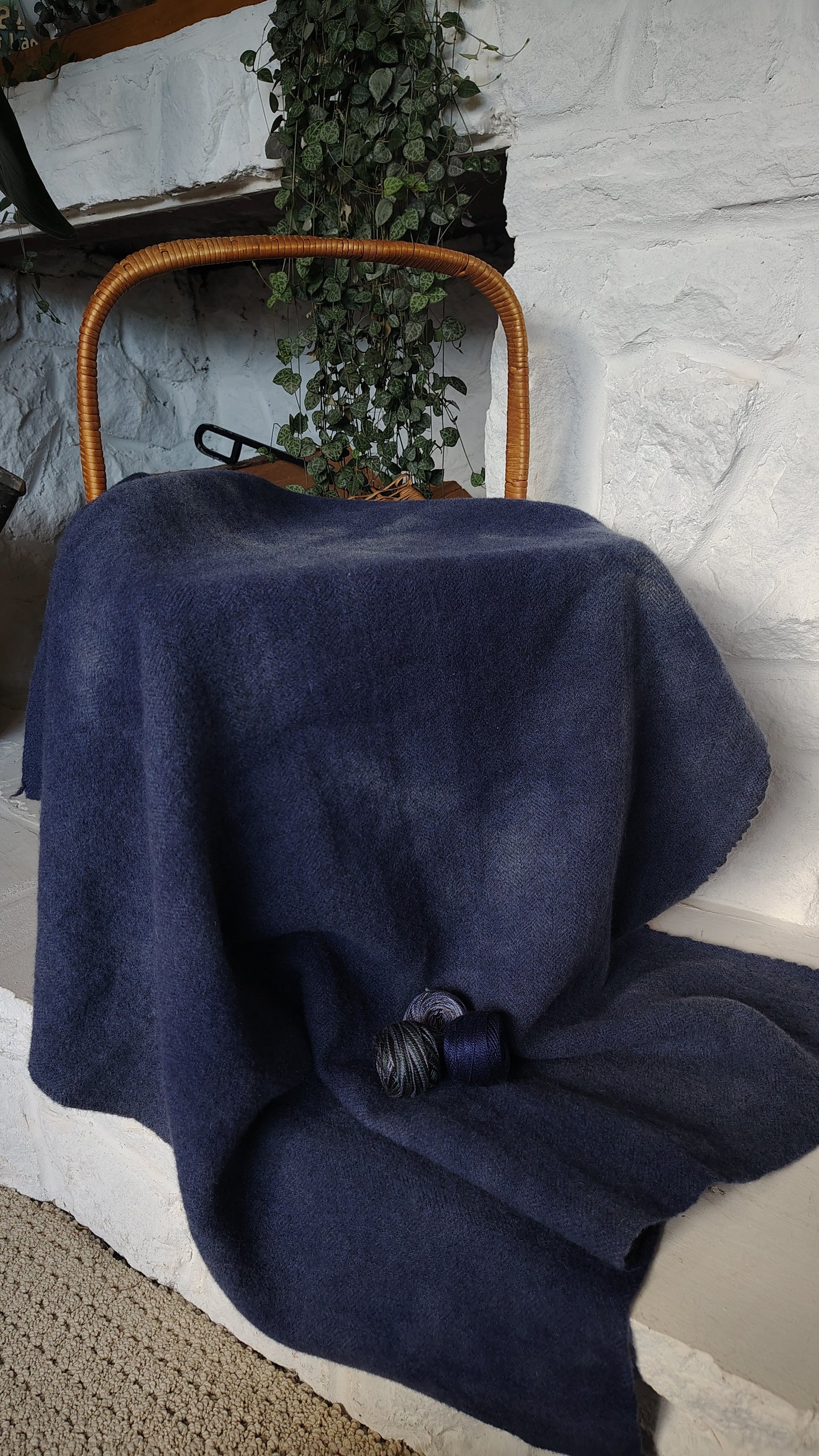 Navy Hand Dyed Herringbone Wool