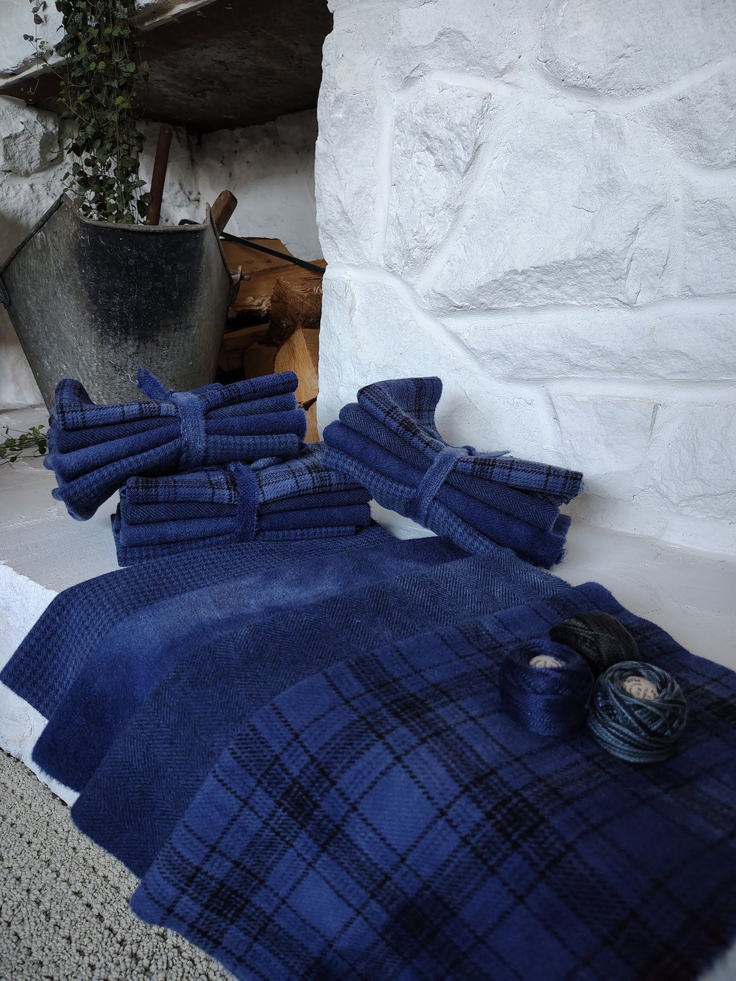 Navy Hand Dyed Wool Fat Eighth Bundle