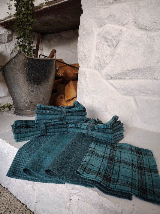 Teal Hand Dyed Wool Fat Sixteenth Bundle