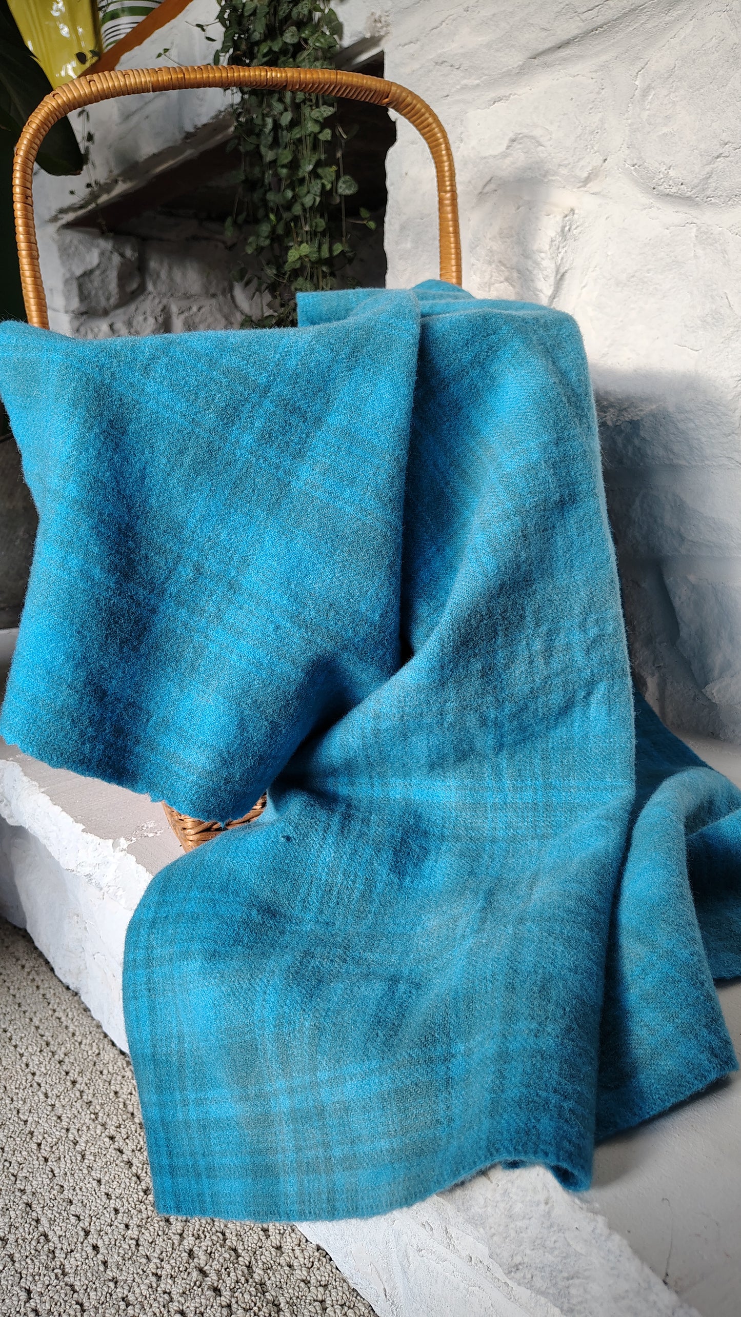 Bright Blue Hand Dyed Plaid Wool