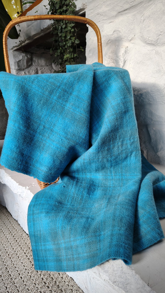 Bright Blue Hand Dyed Plaid Wool