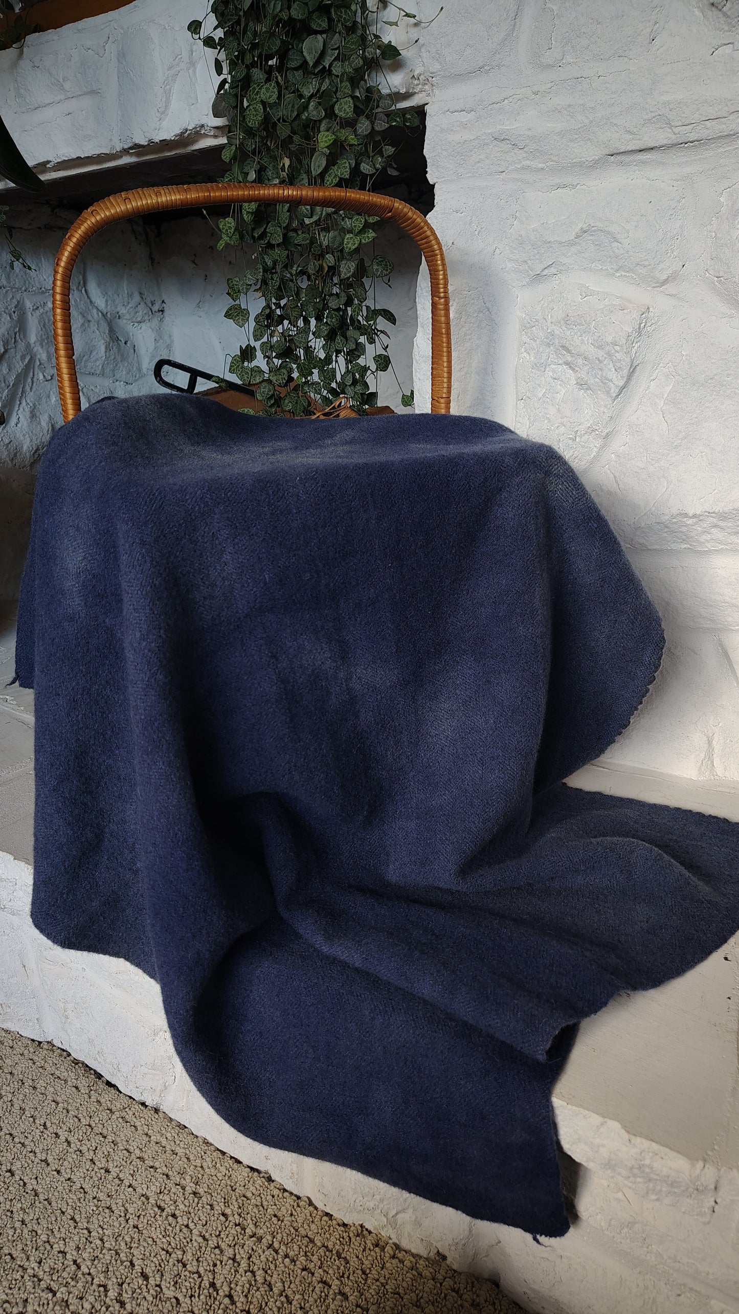 Navy Hand Dyed Herringbone Wool