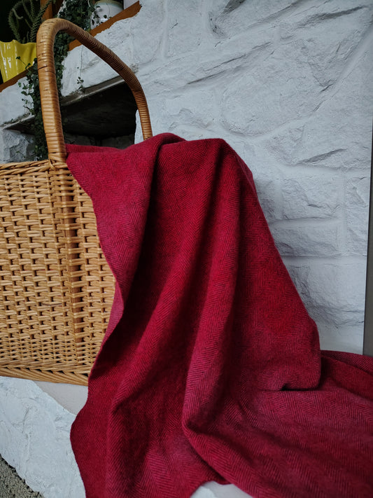 Red Hand Dyed Herringbone Wool