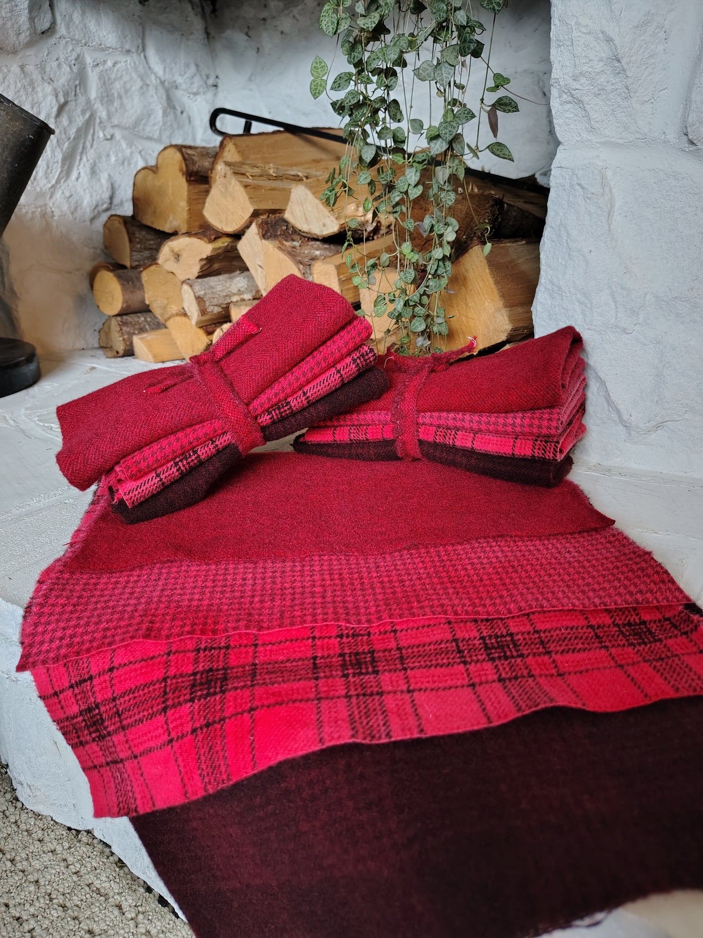 Bright Red Hand Dyed Wool Fat Sixteenth Bundle
