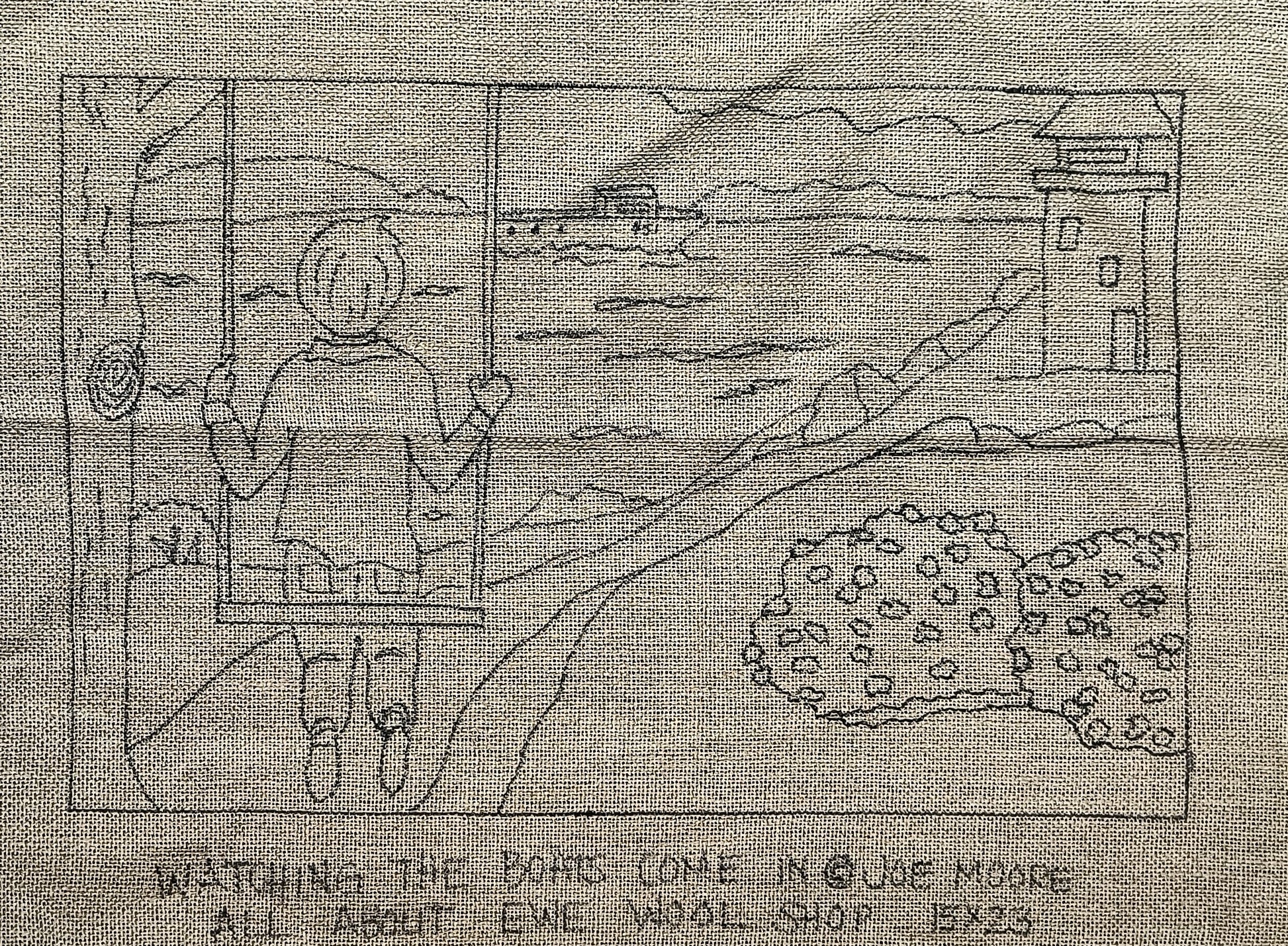 a drawing of a person standing in front of a window