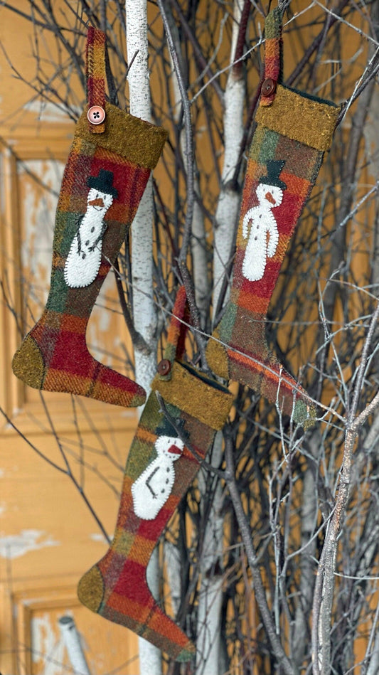 SNOWMEN STOCKINGS - Set of 3 Paper Pattern - All About Ewe Wool Shop